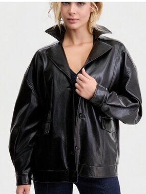 Guess Fransiska 80s Loose style Womens Faux Leather Jacket Black Size Medium